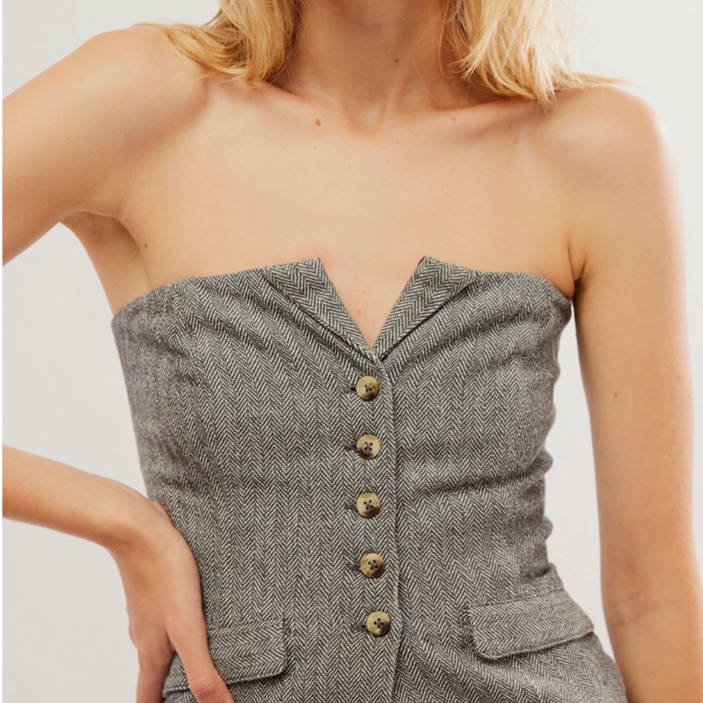 Brand New Free People Strapless Button-Up Jamie Tube Top